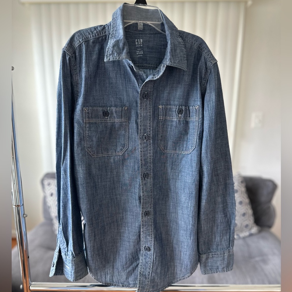 Gap Denim Boys Button Down Long Sleeve Shirt   Color Blue   Size L